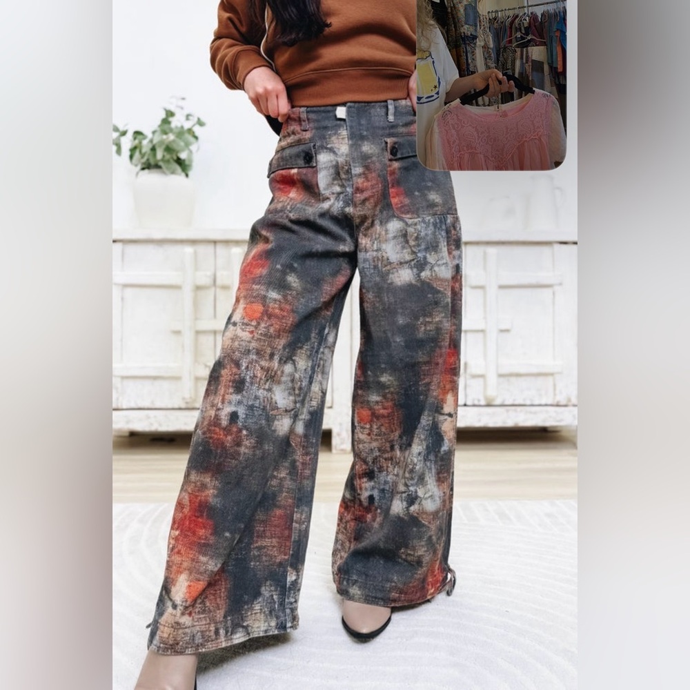 Wide Leg Davi & Dani Tie-Dye Effect washed Paint Pants
